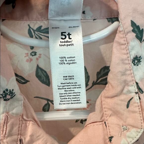 Carter’s 5T Pink Floral Long Sleeve Collared Cotton Dress - Picture 3 of 9
